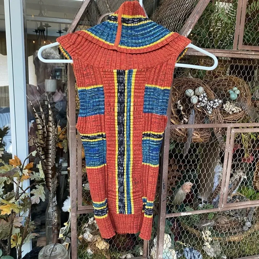 Free People - Rust, Yellow & Blue Printed Sleeveless Turtleneck Sweater …